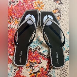 LAUREN LORRAINE “TAMPA” BLACK RHINESTONE SANDALS